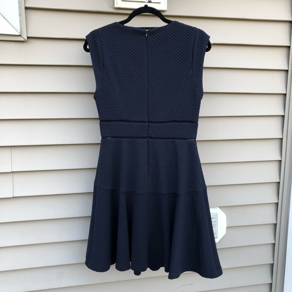Rebecca Taylor “Taylor” Dress Navy Knit Fit Flare Lace Peekaboo Cutout 6 - Picture 5 of 8